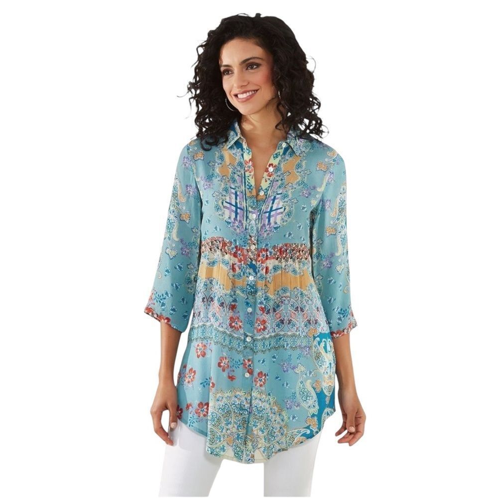 Soft Surroundings Boho Tunic Button Up Blouse